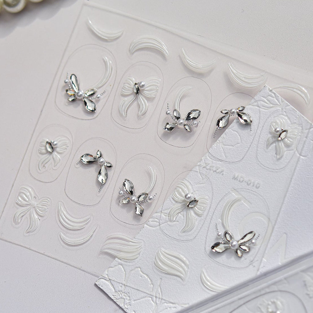 Bow Rhinestone Nail Stickers – Pre-Arranged Self-Adhesive Nail Gems MD010