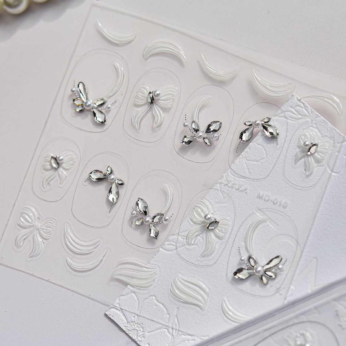 Bow Rhinestone Nail Stickers – Pre-Arranged Self-Adhesive Nail Gems MD010