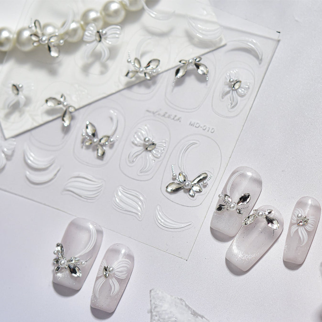 Bow Rhinestone Nail Stickers – Pre-Arranged Self-Adhesive Nail Gems MD010