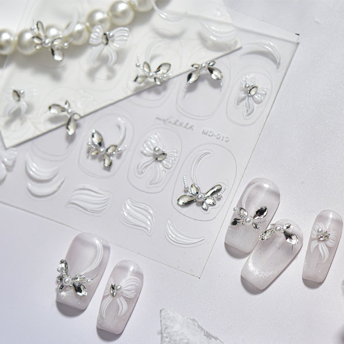 Bow Rhinestone Nail Stickers – Pre-Arranged Self-Adhesive Nail Gems MD010