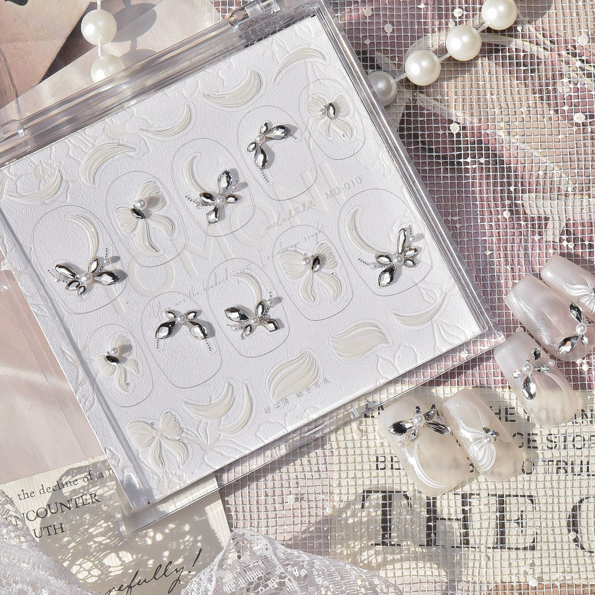 Bow Rhinestone Nail Stickers – Pre-Arranged Self-Adhesive Nail Gems MD010