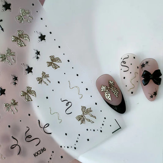 Bow Ribbon Nail Art Stickers Adhesive Sliders Embossed Bow-knot Polka Dots Sticker Decals KX296