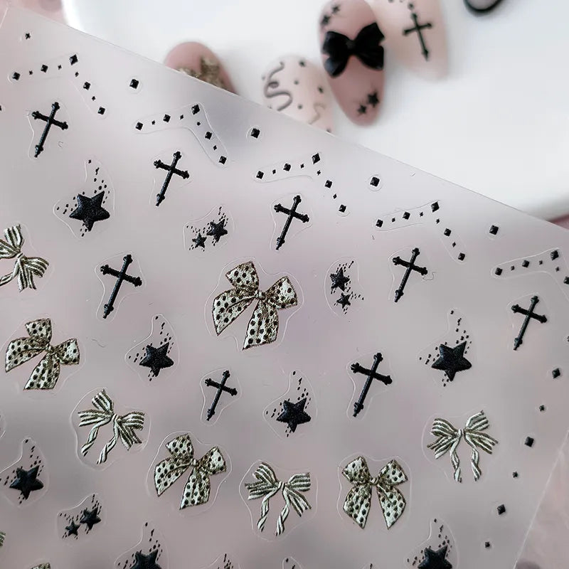 Bow Ribbon Nail Art Stickers Adhesive Sliders Embossed Bow-knot Polka Dots Sticker Decals KX296