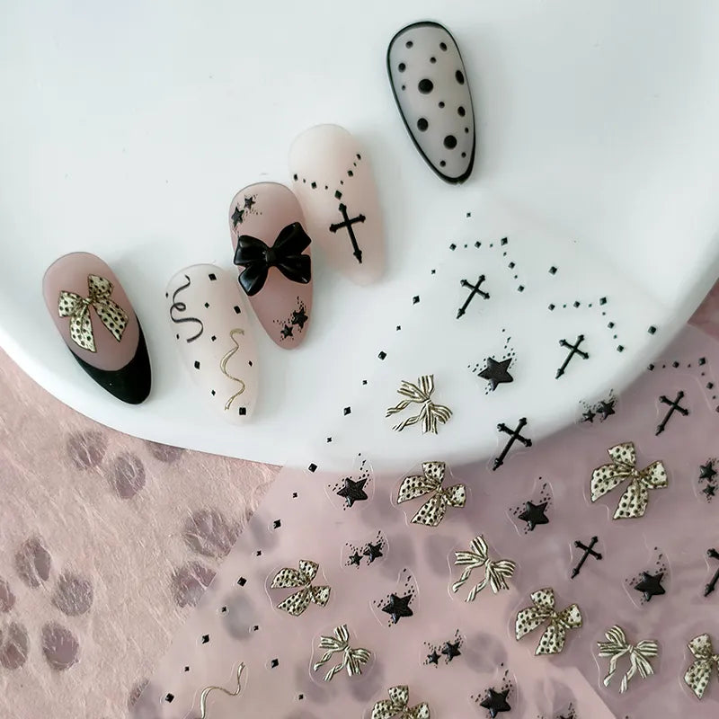 Bow Ribbon Nail Art Stickers Adhesive Sliders Embossed Bow-knot Polka Dots Sticker Decals KX296
