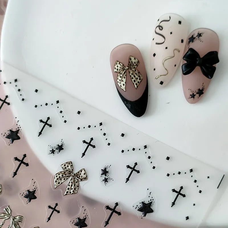 Bow Ribbon Nail Art Stickers Adhesive Sliders Embossed Bow-knot Polka Dots Sticker Decals KX296
