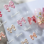 Bow Tie Nail Art Stickers Adhesive Embossed Pink Bow Sticker Decals MN016F