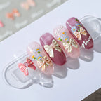 Bow Tie Nail Art Stickers Adhesive Embossed Pink Bow Sticker Decals MN016F