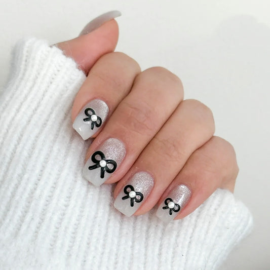Bow With Rhinestone Pearl Nail Art Stickers Adhesive Embossed Sticker Decals TA256
