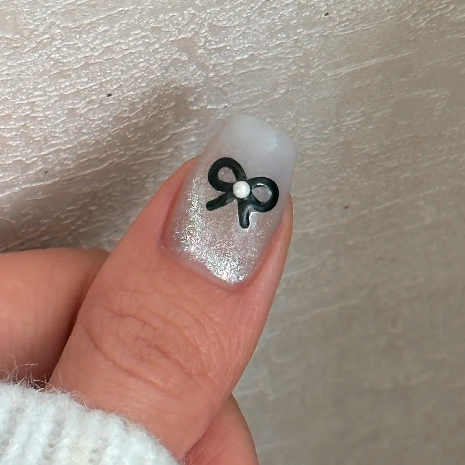 Bow With Rhinestone Pearl Nail Art Stickers Gemstone Bow DIY Decals TA256