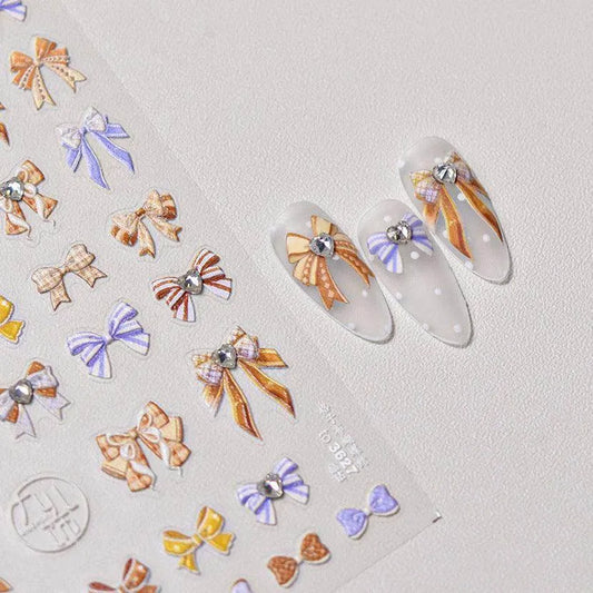 Bow with Rhinestones Nail Art Stickers Adhesive Embossed Bow-knot Sticker Decals to3627