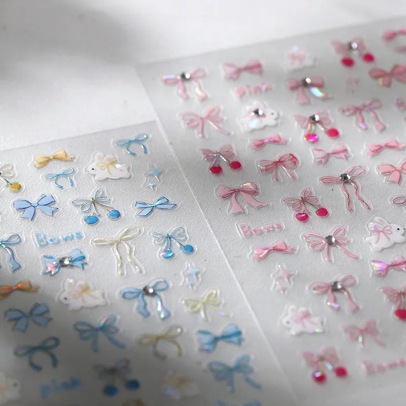 Bows Bunny Nail Art Stickers Adhesive Embossed Sticker Decals 