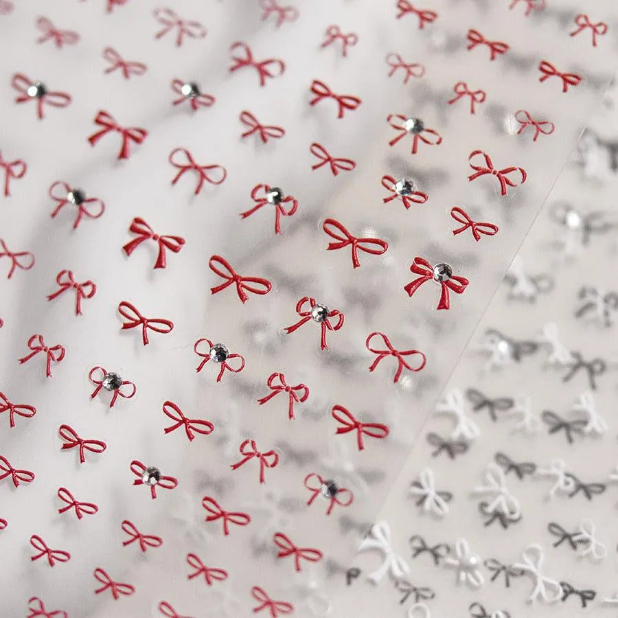 Bows Nail Art Stickers Bow Tie With Rhinestone Adhesive Embossed Sticker Decals 