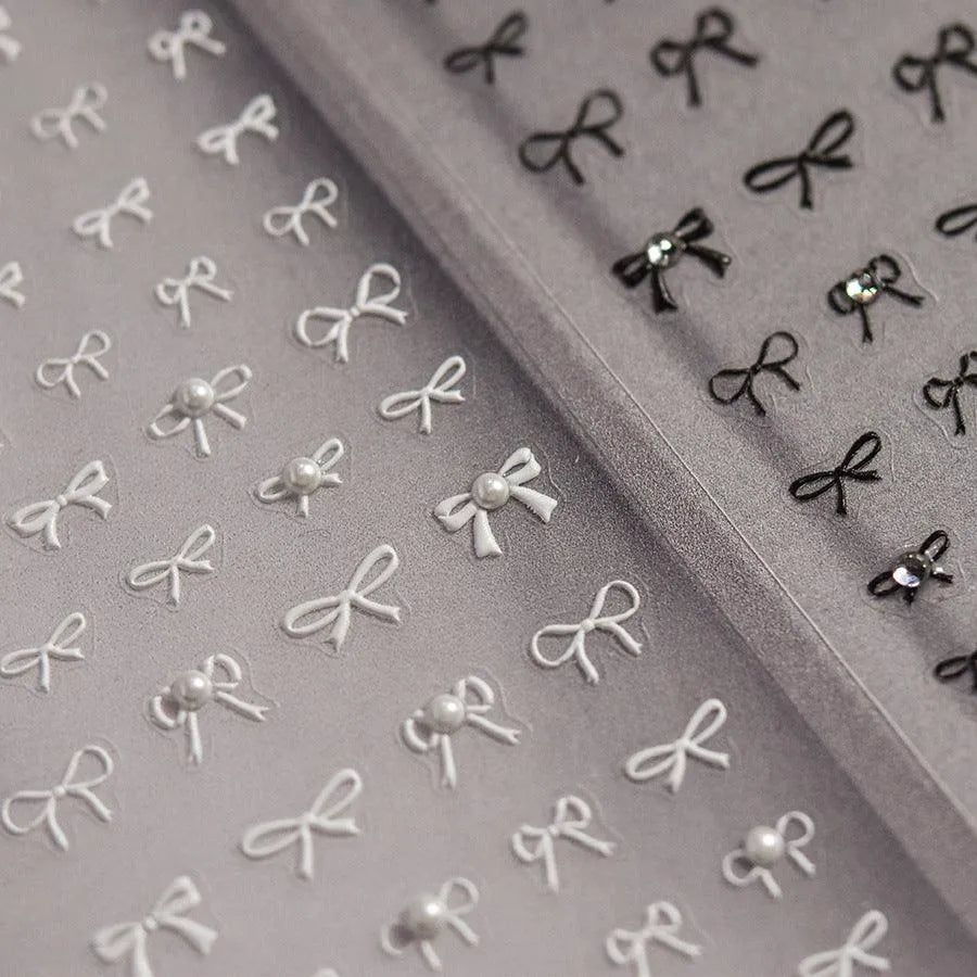 Bows Nail Art Stickers Bow Tie With Rhinestone Adhesive Embossed Sticker Decals 