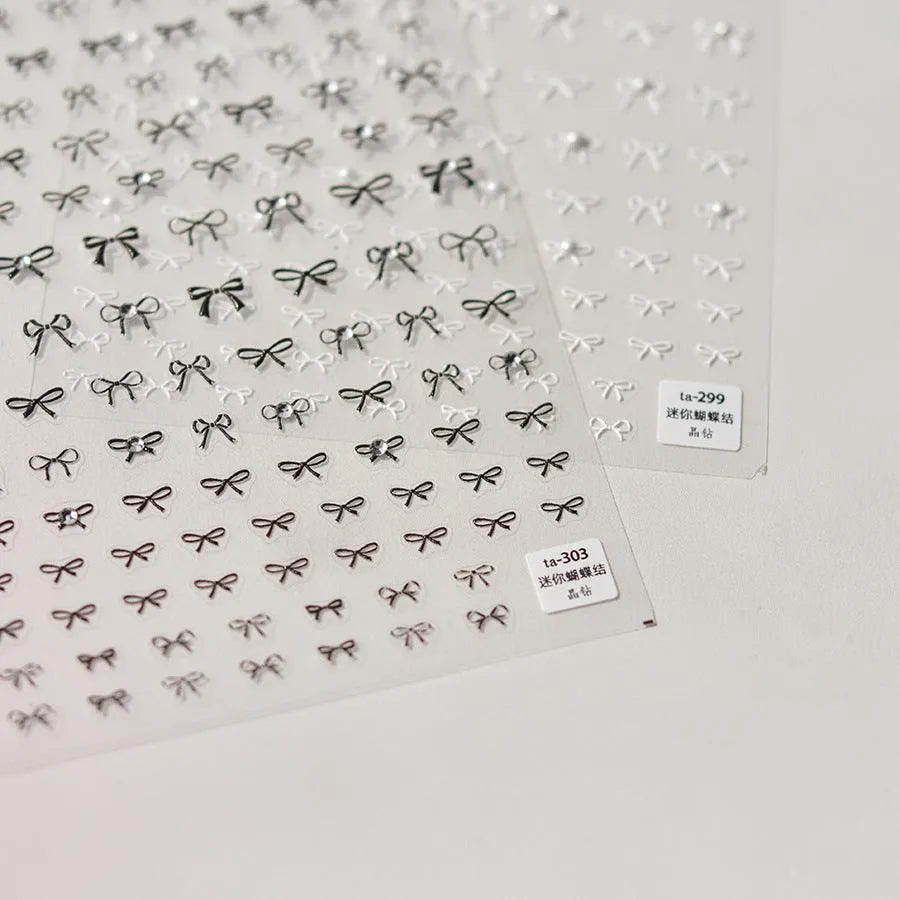 Bows Nail Art Stickers Bow Tie With Rhinestone Adhesive Embossed Sticker Decals 
