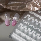 Bridal Lace Nail Art Stickers Adhesive Embossed White Bow Knot Ribbon Sticker Decals TS3694