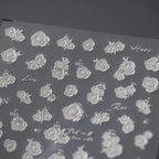 Bridal Rose Nail Art Stickers Adhesive White Rose Flower Embossed Sticker Decals TL020