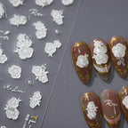 Bridal Rose Nail Art Stickers Adhesive White Rose Flower Embossed Sticker Decals TL020