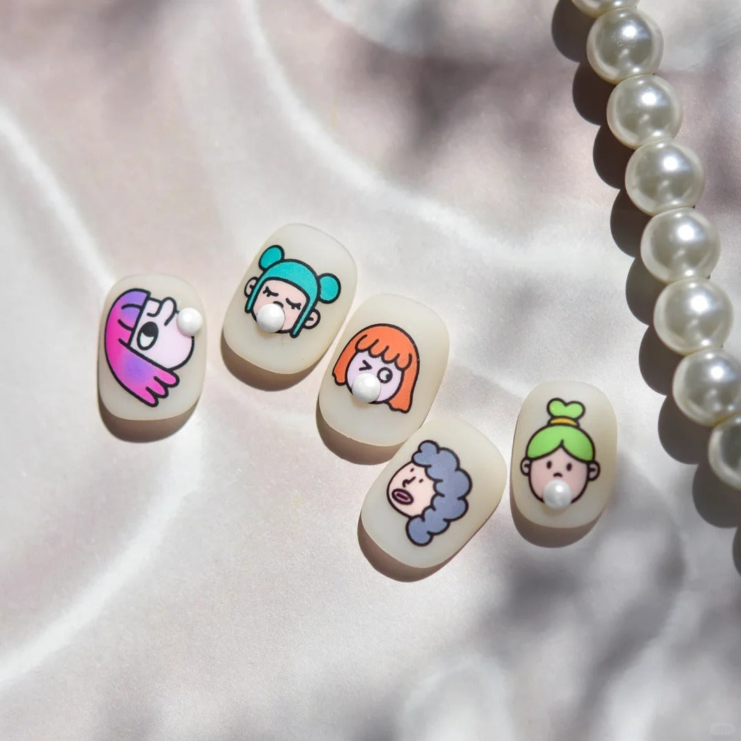 5D Y2K Cartoon Face Nail Stickers | Embossed Bubble Gum Girl Kawaii Nail Art to5190