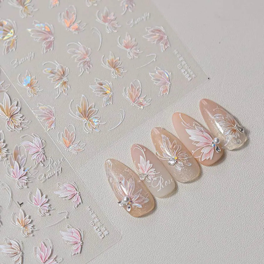 Butterfly Flower Nail Art Stickers Adhesive Embossed Sticker Decals 
