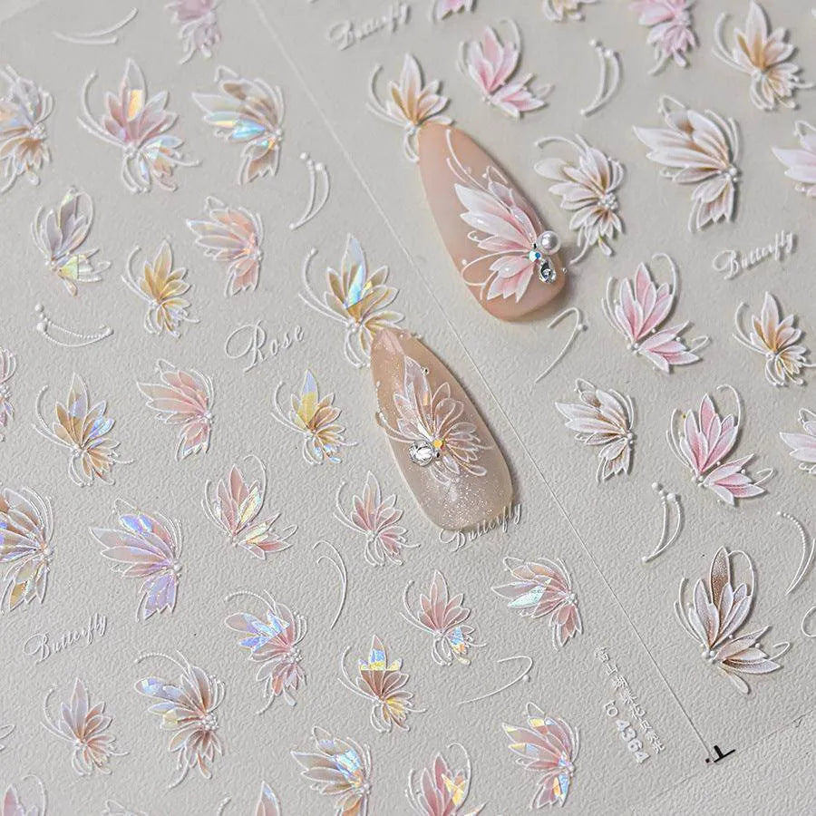 Butterfly Flower Nail Art Stickers Adhesive Embossed Sticker Decals 