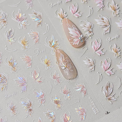 Butterfly Flower Nail Art Stickers Adhesive Embossed Sticker Decals 