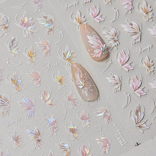 Butterfly Flower Nail Art Stickers Adhesive Embossed Sticker Decals 