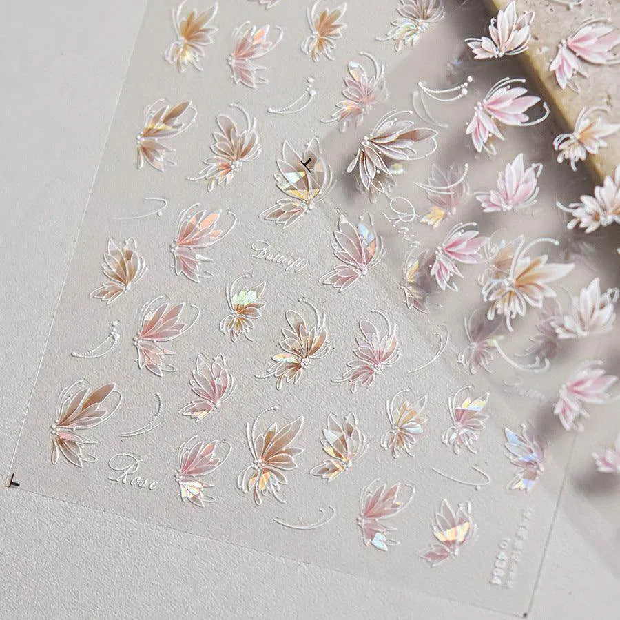 Butterfly Flower Nail Art Stickers Adhesive Embossed Sticker Decals 
