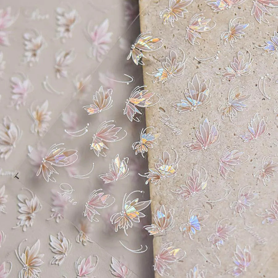 Butterfly Flower Nail Art Stickers Adhesive Embossed Sticker Decals 