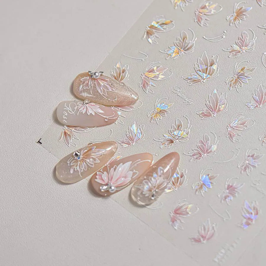 Butterfly Flower Nail Art Stickers Adhesive Embossed Sticker Decals 