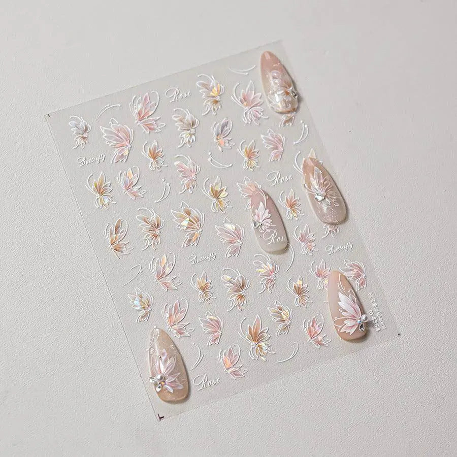 Butterfly Flower Nail Art Stickers Adhesive Embossed Sticker Decals 