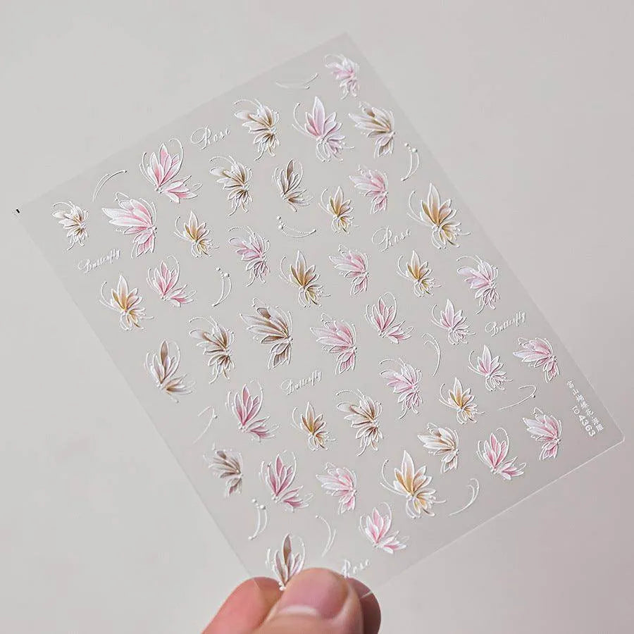Butterfly Flower Nail Art Stickers Adhesive Embossed Sticker Decals 