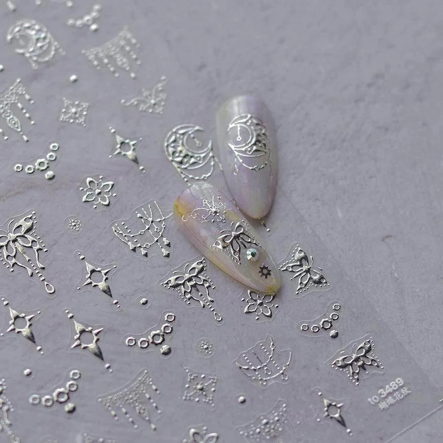 Butterfly Lace Nail Art Stickers Adhesive Embossed Metal Lace Sticker Decals to3488