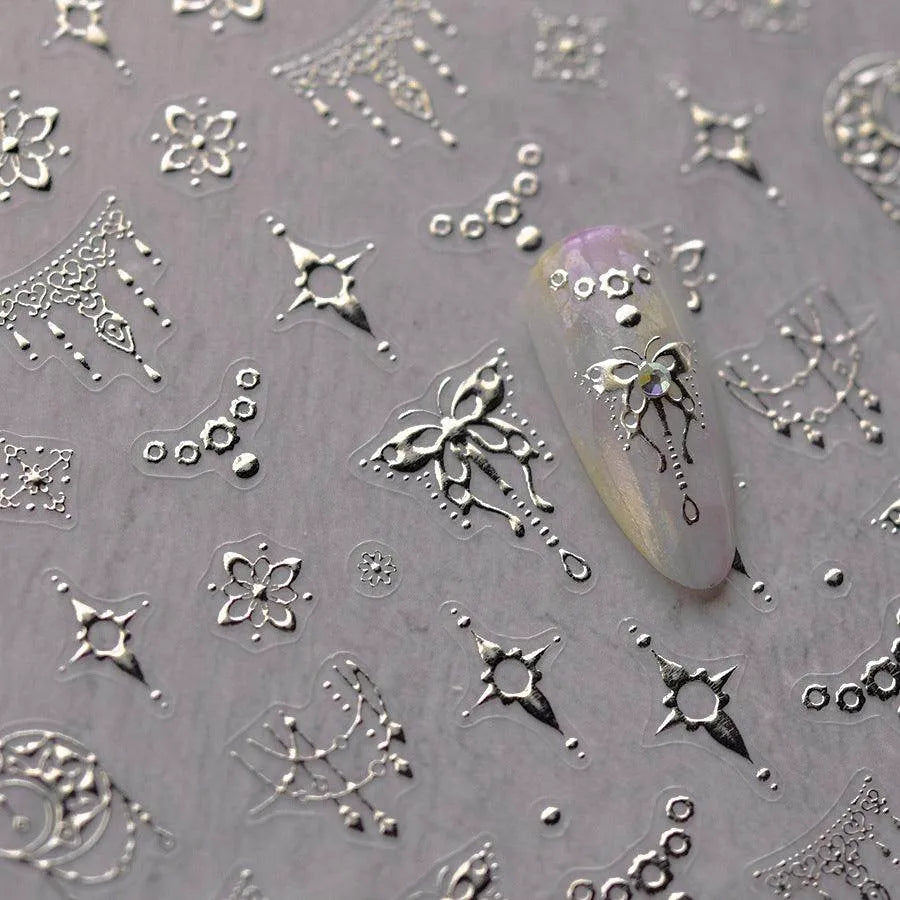 Butterfly Lace Nail Art Stickers Adhesive Embossed Metal Lace Sticker Decals to3488