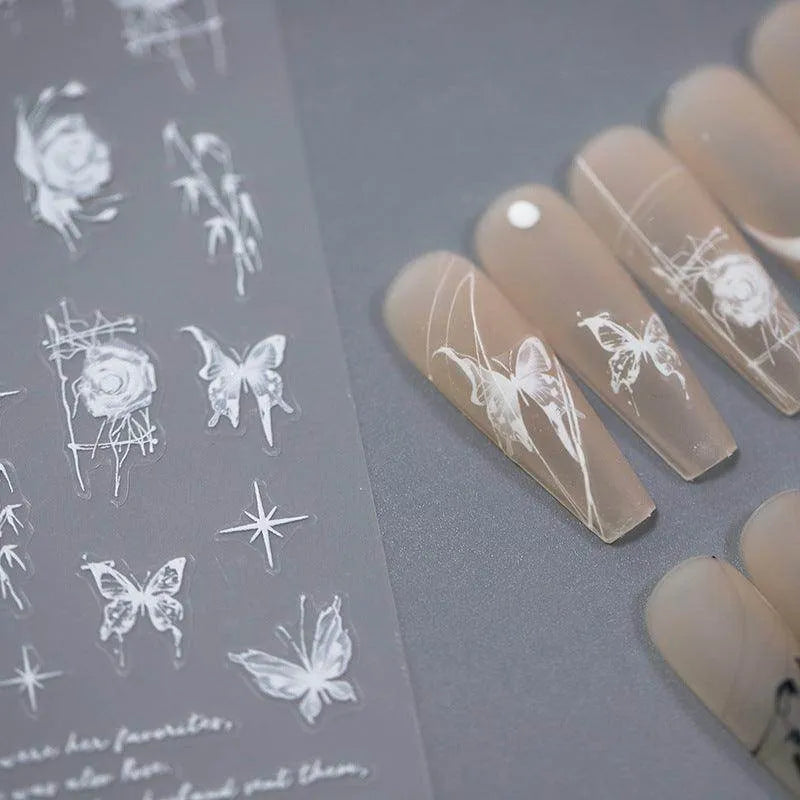 Butterfly Nail Art Stickers 3D Adhesive Slider Butterfly Rose Sticker Decals MN319