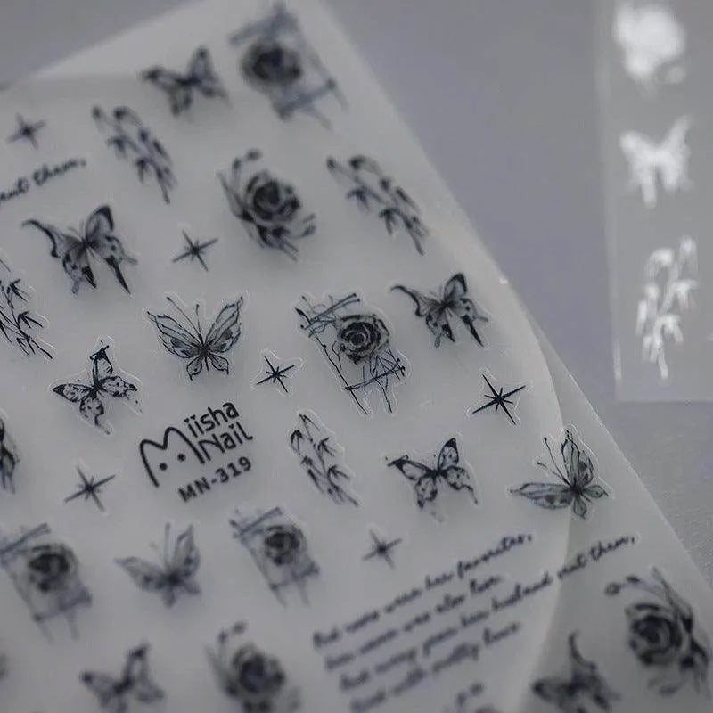 Butterfly Nail Art Stickers 3D Adhesive Slider Butterfly Rose Sticker Decals MN319