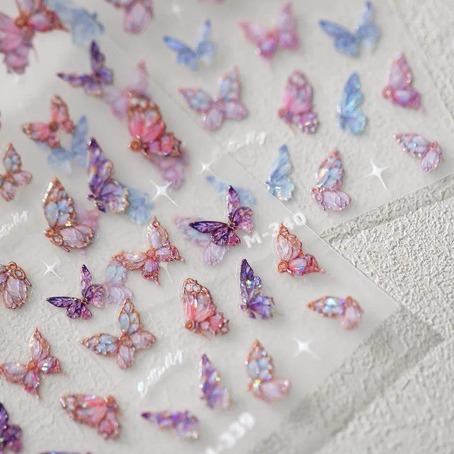 Butterfly Nail Art Stickers 3D Adhesive Slider Colorful Butterfly Wings Sticker Decals M339