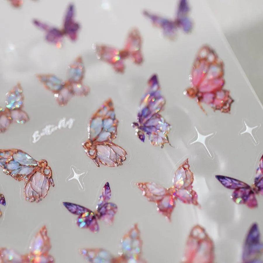 Butterfly Nail Art Stickers 3D Adhesive Slider Colorful Butterfly Wings Sticker Decals M339