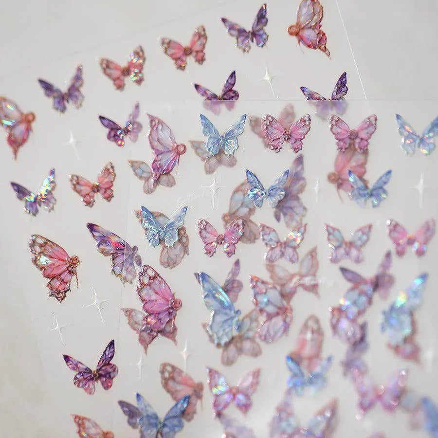 Butterfly Nail Art Stickers 3D Adhesive Slider Colorful Butterfly Wings Sticker Decals M339