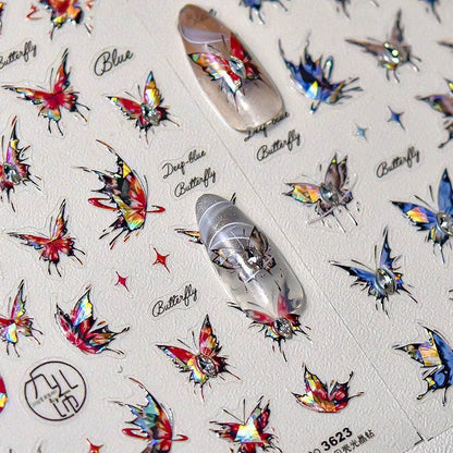 Butterfly Nail Art Stickers Adhesive Embossed Wings Sticker Decals with Beads to3622