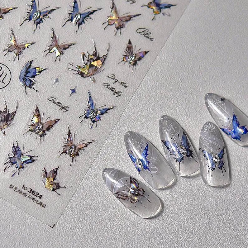 Butterfly Nail Art Stickers Adhesive Embossed Wings Sticker Decals with Beads to3622