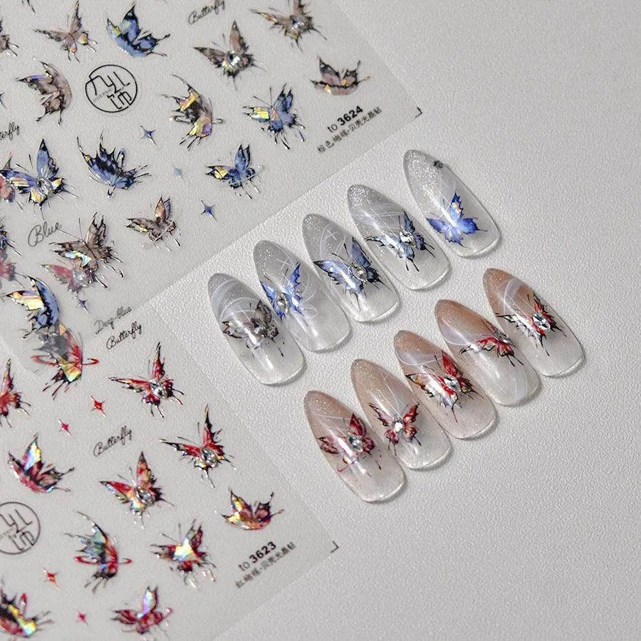 Butterfly Nail Art Stickers Adhesive Embossed Wings Sticker Decals with Beads to3622