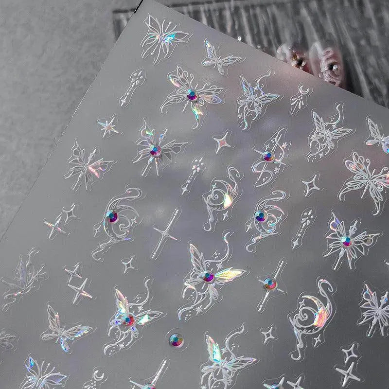 Butterfly Nail Art Stickers Adhesive Slider Butterfly With Rhinestone Sticker Decals TL050
