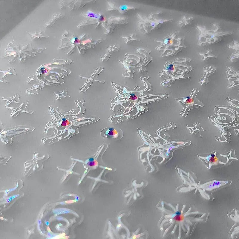 Butterfly Nail Art Stickers Adhesive Slider Butterfly With Rhinestone Sticker Decals TL050