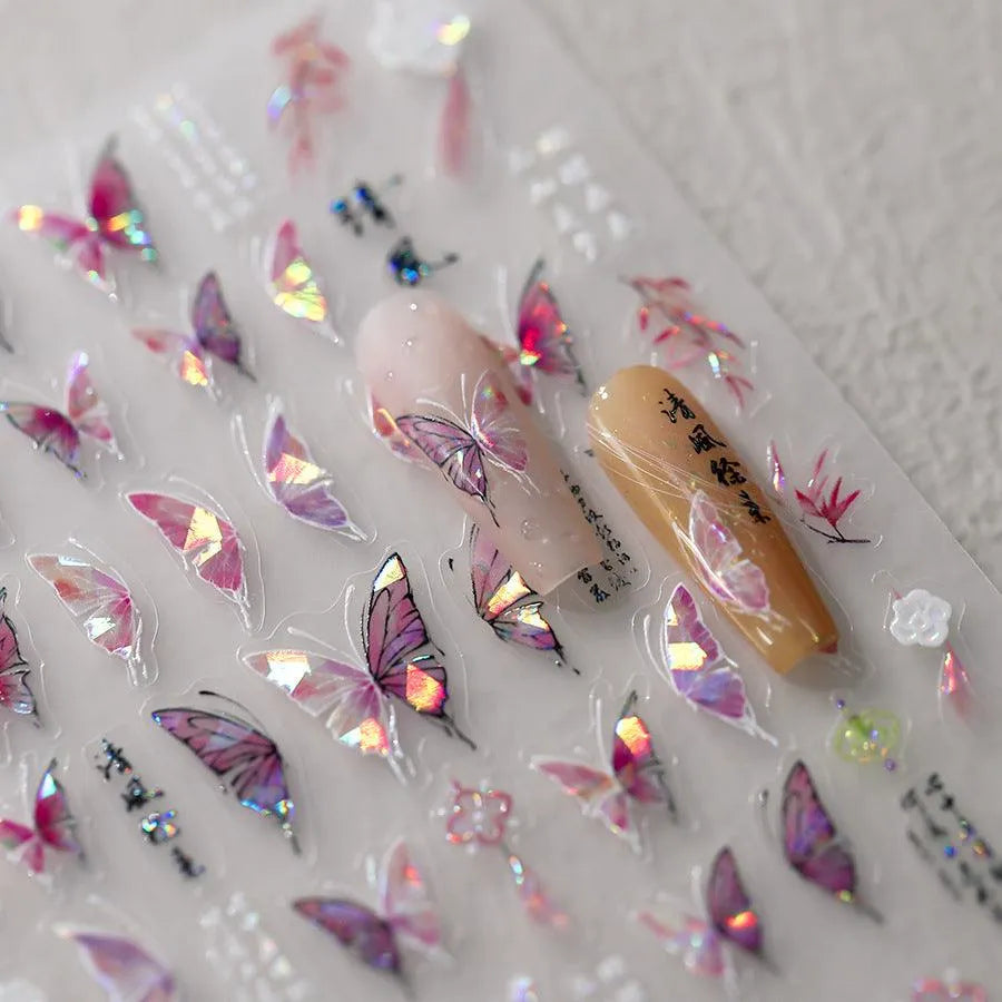Butterfly Nail Art Stickers Adhesive Slider Metal Colors Butterfly Embossed Sticker Decals M311