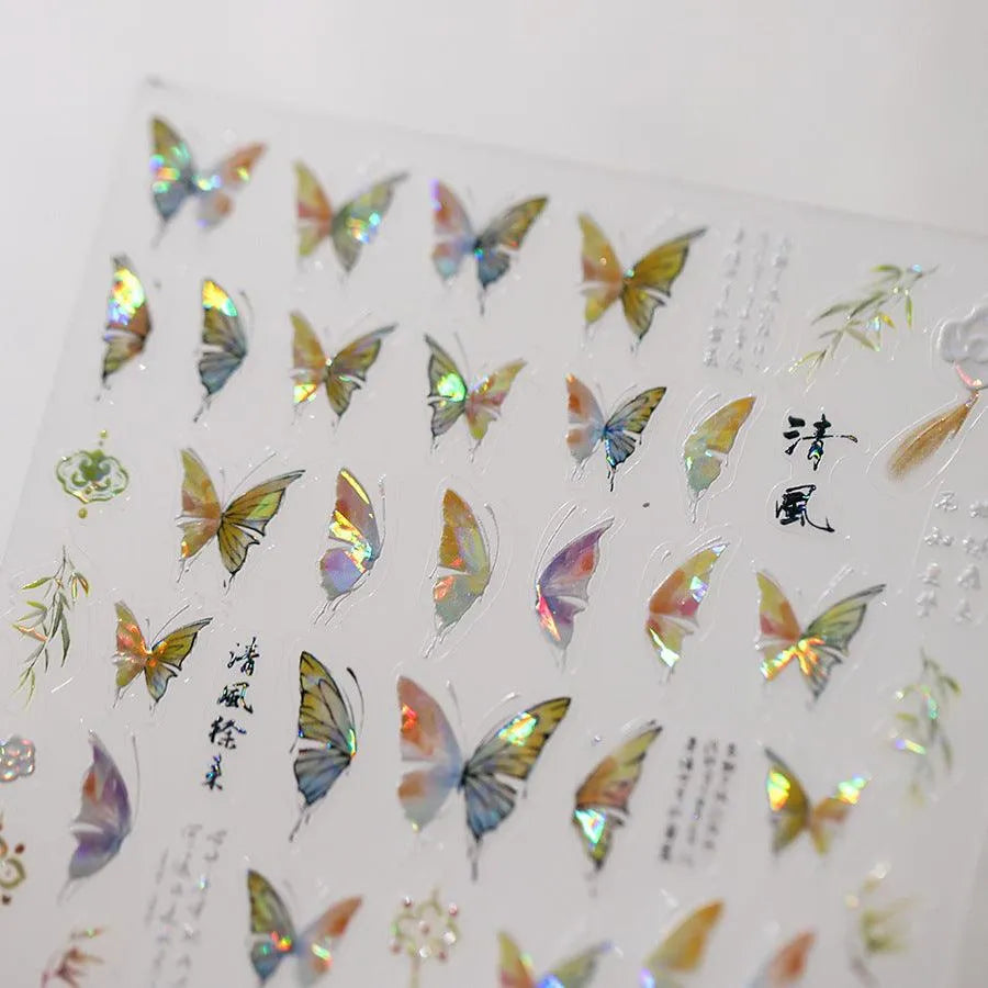 Butterfly Nail Art Stickers Adhesive Slider Metal Colors Butterfly Embossed Sticker Decals M311