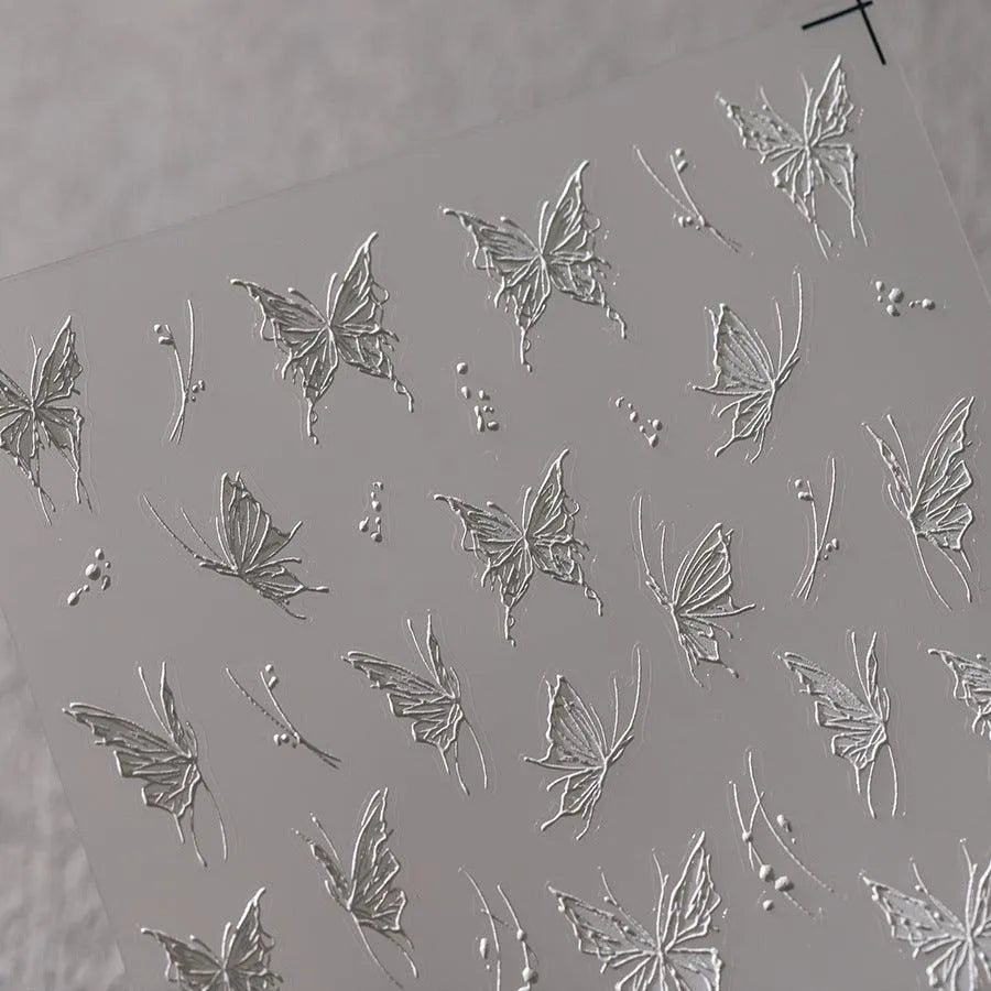Butterfly Nail Stickers White Butterfly Wings 3D Adhesive Sticker Nail Decals TS3609