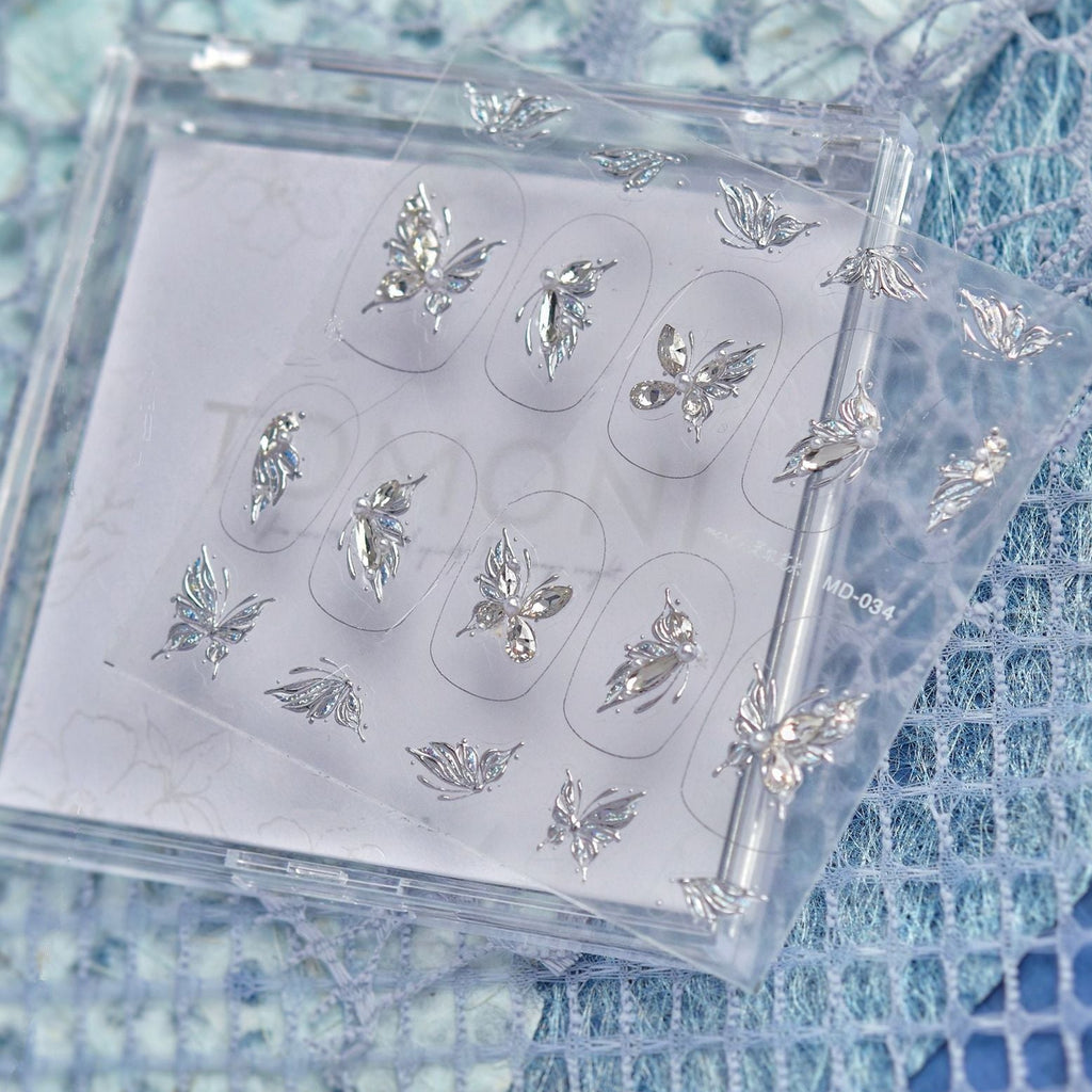 Butterfly Rhinestone Nail Stickers – Pre-Arranged Self-Adhesive Nail Gems MD034