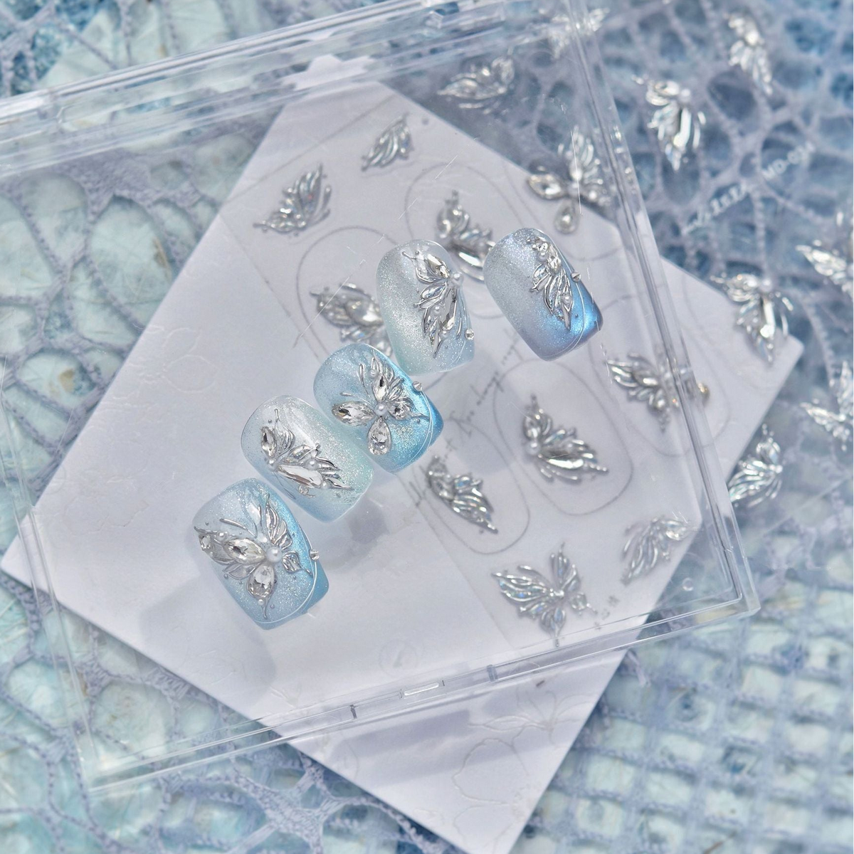 Butterfly Rhinestone Nail Stickers – Pre-Arranged Self-Adhesive Nail Gems MD034