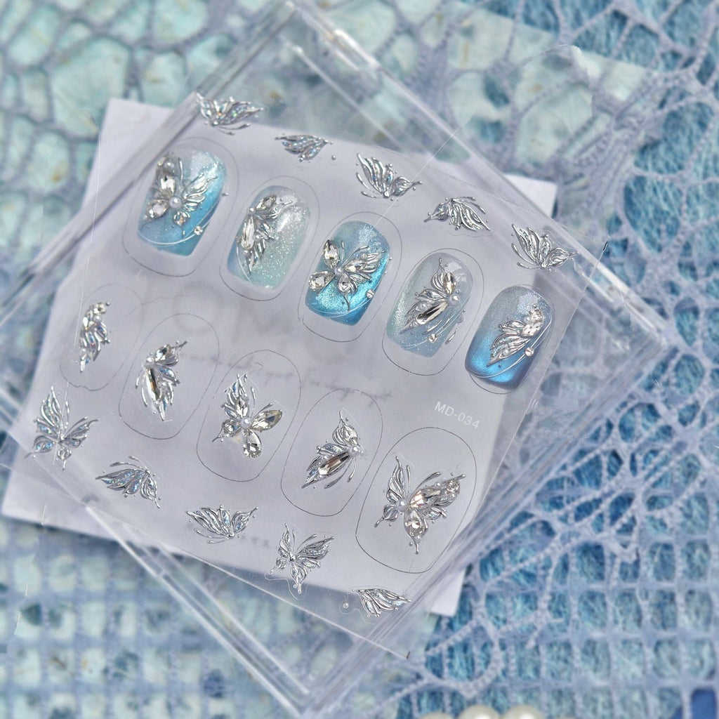 Butterfly Rhinestone Nail Stickers – Pre-Arranged Self-Adhesive Nail Gems MD034