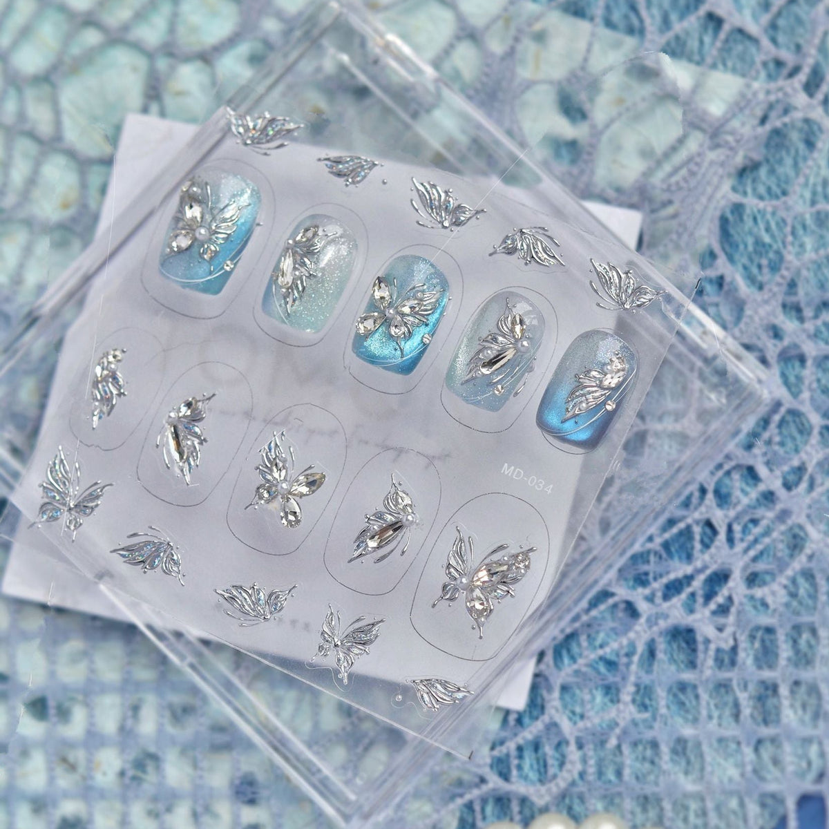 Butterfly Rhinestone Nail Stickers – Pre-Arranged Self-Adhesive Nail Gems MD034